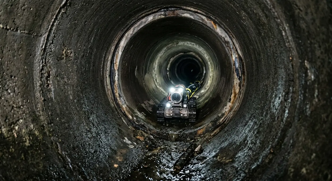 Robotic sewer camera inspecting pipe interior for Sewer Line Cleaning in Tallmadge